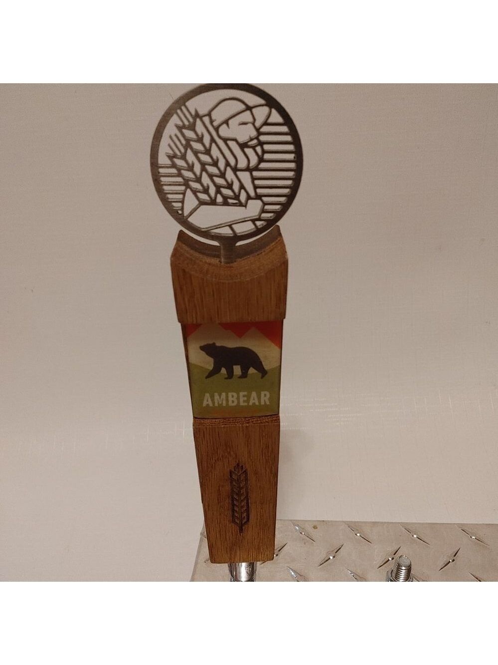 RARE Cameron's Brewing Company AMBEAR Amber Lager Tap Handle Wood Metal